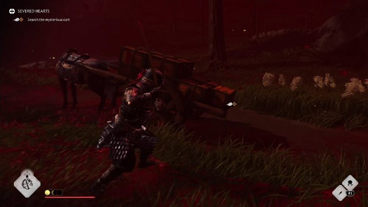 Przed przejściem do kolejnego etapu musisz sprawdzić zawartość wozu, a potem przejść przez wrota - Ghost of Tsushima Legends: Wyrwane serca - solucja, opis przejścia - Ghost of Tsushima - poradnik do gry