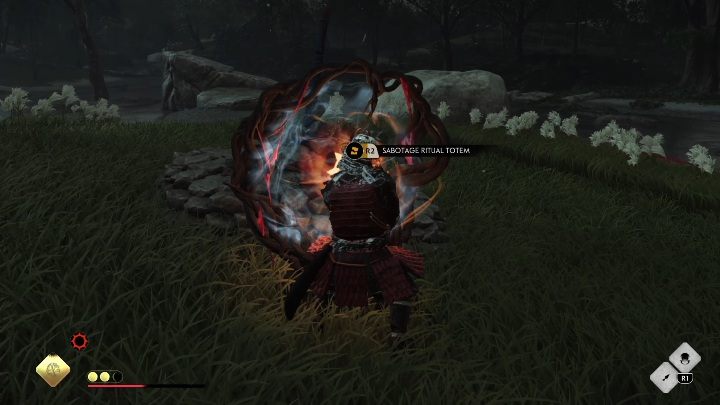 Jeśli jakikolwiek przeciwnik będzie w pobliżu nie pojawi się opcja zniszczenia totemu - Ghost of Tsushima Legends: Zasłona między światami - solucja, opis przejścia - Ghost of Tsushima - poradnik do gry