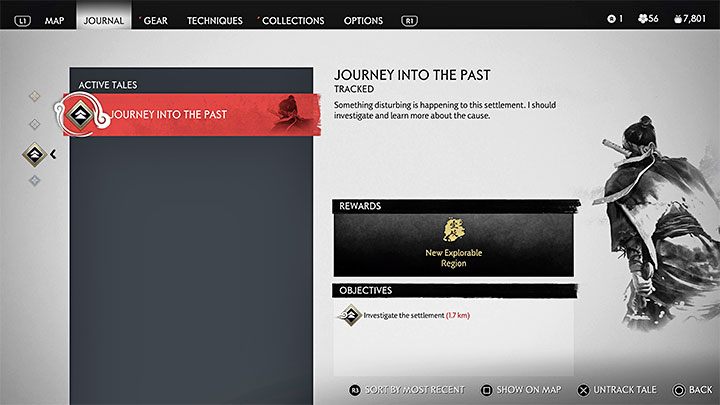 Jeżeli poprawnie spełniliście wymagania do odblokowania dodatku DLC, to w Waszym dzienniku automatycznie pojawi się nowa zakładka Opowieści Iki (Iki Tales) i będzie zawierała pierwszy quest Podróż w przeszłość (Journey Into the Past) - Ghost of Tsushima Iki Island: Jak odblokować DLC? - Ghost of Tsushima - poradnik do gry