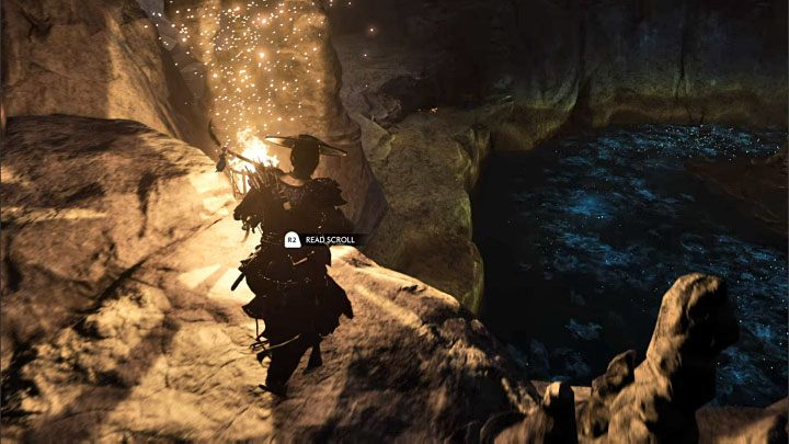 Nie musicie badać całej jaskini, choć jeśli zdecydujecie się na taki krok, to możecie natrafiać na drobny loot oraz na zwoje z zapiskami - Ghost of Tsushima Iki Island: Legenda Czarnorękiego Riku - opis przejścia - Ghost of Tsushima - poradnik do gry