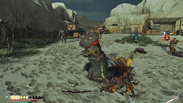 W przypadku walk w zwarciu nie dajcie się otoczyć zbyt wielu Mongołom i reagujcie odpowiednio na ich ataki, zwłaszcza na te niebieskie i czerwone - Ghost of Tsushima Iki Island: Skutek straty - solucja, opis przejścia - Ghost of Tsushima - poradnik do gry