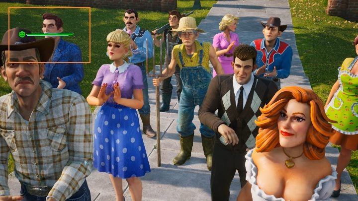 W lewym górnym rogu ekranu pojawia się pasek zadowolenia mieszkańców - Destroy All Humans 2020: Citizen Crypto - zadowolenie mieszkańców, solucja - Destroy All Humans Remake - poradnik do gry