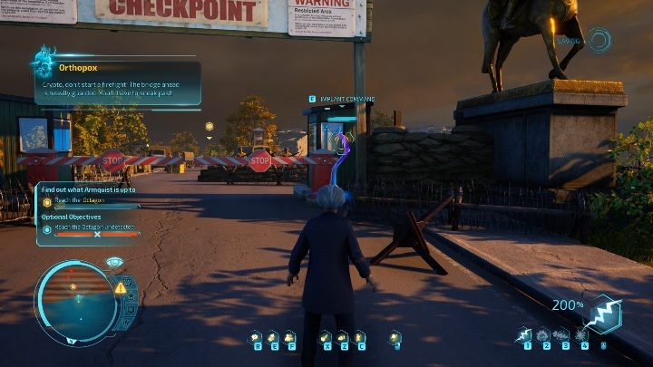 W ciele naukowca zbliż się do żołnierzy pilnujących wejścia - Destroy All Humans 2020: Mr. Crypto goes to capitol city - Wejście do Oktagonu - Destroy All Humans Remake - poradnik do gry