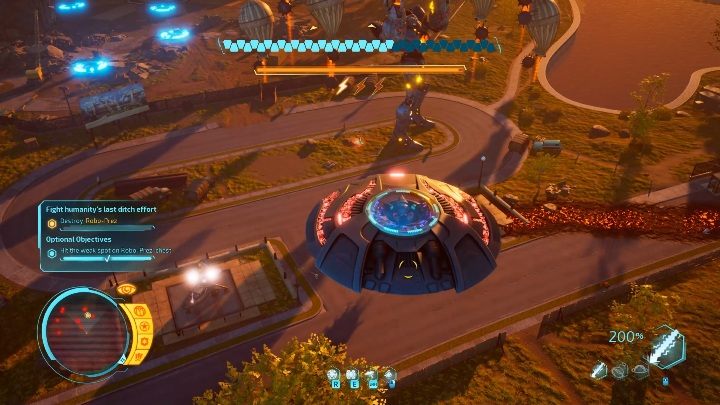 Gdy dolecisz na miejsce od razu zniszcz wieżyczki, które czyhają na twoje życie - Destroy All Humans 2020: Robo-Prez - boss, jak pokonać - Destroy All Humans Remake - poradnik do gry