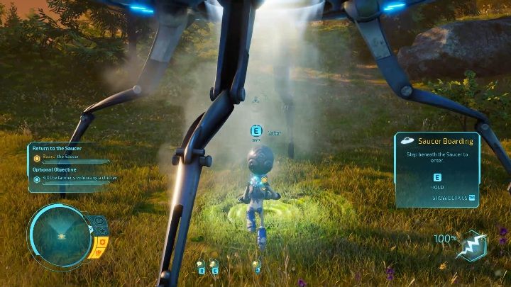 Jeśli chcesz dostać się do statku kosmicznego musisz podbiec do niego i stanąć w jego promieniu - Destroy All Humans 2020: Lądowanie i wychodzenie ze statku - Destroy All Humans Remake - poradnik do gry