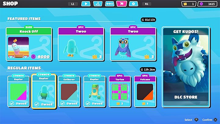 Kudos i korony wydaje się w tym samym miejscu - w sklepie gry - Fall Guys: Waluty w grze - Fall Guys - poradnik do gry