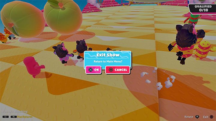 Po tym jak dojdzie do eliminacji możesz, choć nie musisz, oglądać dalsze zawody w roli widza (opcje Spectate) - Fall Guys: Eliminacja - czy mogę wyjść wcześniej z gry? - Fall Guys - poradnik do gry