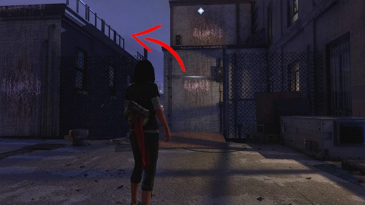 Gdy dojdziesz do miejsca widocznego na powyższym obrazku wskocz na pierwszy poziom budynku po przeciwnej stronie, a następnie przez przerwę w barierce przeskocz na dach budynku po lewej stronie - Marvels Avengers: Nowa codzienność - sekrety, znajdźki - Marvels Avengers - poradnik do gry