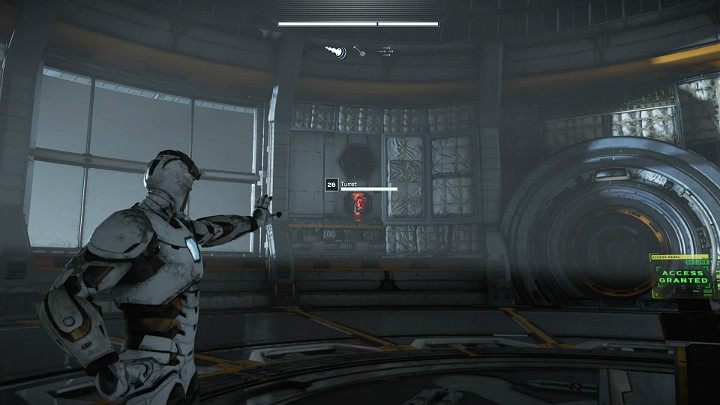 Na ścianach pomieszczenia pojawią się działka laserowe, które będziesz musiał zneutralizować - nic trudnego - Marvels Avengers: Próba 1, 2, 3 / Testing 1, 2, 3 - solucja - Marvels Avengers - poradnik do gry