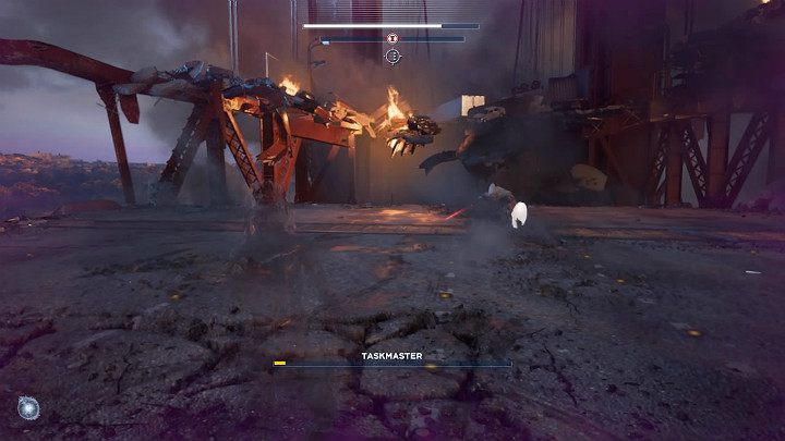 Na ostatnim etapie pojedynku będziesz musiał użyć zdolności heroicznego wsparcia Zasłona Cieni, aby zniknąć z pola widzenia przeciwnika - Marvels Avengers: Taskmaster - boss, jak pokonać? - Marvels Avengers - poradnik do gry