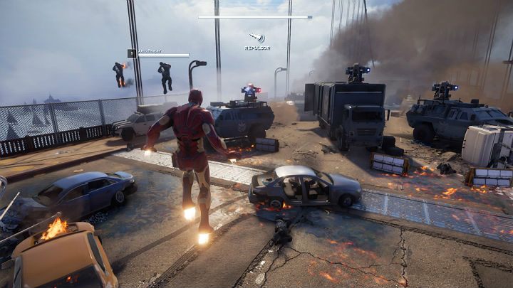 Jako Iron Man przejdziesz krótki instruktaż latania, a także nauczysz się strzelać w poruszające się cele - Marvels Avengers: Światło, które zgasło/The light that failed - solucja - Marvels Avengers - poradnik do gry