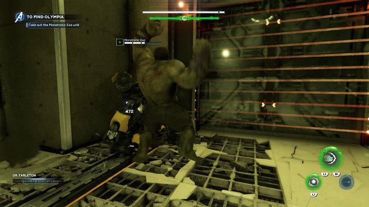 Gdy wejdziesz do laboratorium na Twojej drodze stanie żołnierz w sporych rozmiarów egzoszkielecie - Marvels Avengers: W poszukiwaniu Olimpii/To find Olympia - solucja - Marvels Avengers - poradnik do gry