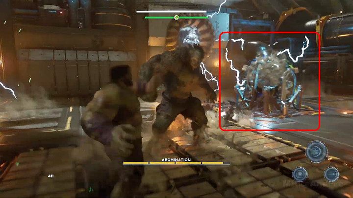 Możesz także skupić się na niszczeniu urządzeń elektrycznych w momencie, gdy Abomination znajduje się blisko nich - Marvels Avengers: W poszukiwaniu Olimpii/To find Olympia - solucja - Marvels Avengers - poradnik do gry