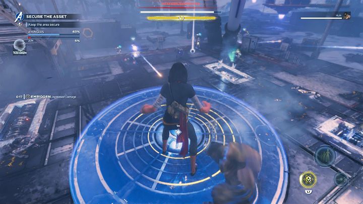 Powinieneś stać w wyznaczonym miejscu, aby Jarvis mógł poradzić sobie z zakłócającym sygnałem - Marvels Avengers: Brakujące ogniwa/Missing links - solucja, opis przejścia - Marvels Avengers - poradnik do gry