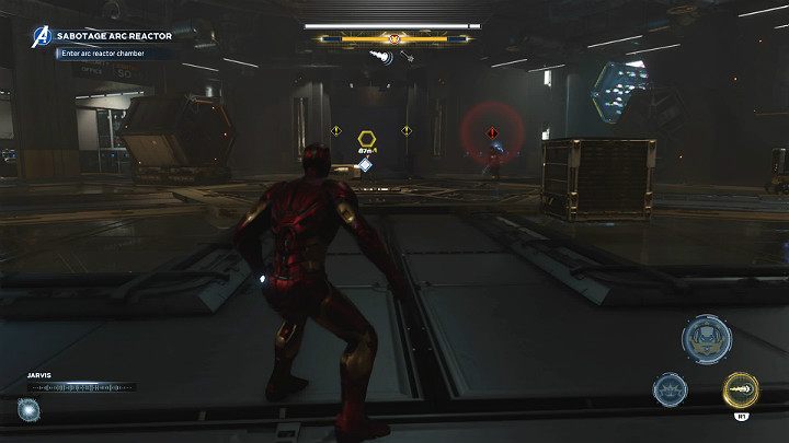 W tym pomieszczeniu będziesz musiał zmierzyć się z mocniejszymi przeciwnikami o nazwie Bot Pacyfikacyjny - Marvels Avengers: Samotnie przeciwko AIM/Alone against AIM - solucja - Marvels Avengers - poradnik do gry