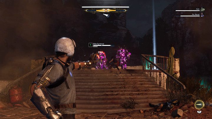 W przedostatniej fali nieprzyjaciół pojawią się mocniejsze jednostki Syntoidów z laserami - Marvels Avengers: Wizyta domowa/House Call - solucja, opis przejścia - Marvels Avengers - poradnik do gry