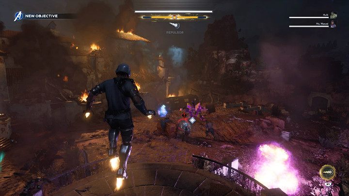 Gdy uporasz się z tymi przeciwnikami Tarleton wyśle do walki elitarny oddział AIM z dwoma Naczelnymi Kriosyntoidami i jednym Dreadbotem - Marvels Avengers: Wizyta domowa/House Call - solucja, opis przejścia - Marvels Avengers - poradnik do gry