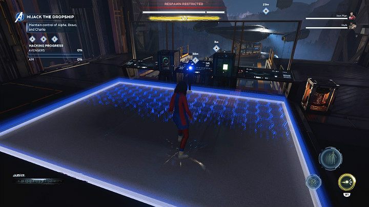 Po wjechaniu na wyższy poziom będziesz musiał utrzymać kontrolę nad 3 terminalami Alpha, Bravo i Charlie oznaczone kolejno literami A, B oraz C - Marvels Avengers: Ucieczka z więzienia/Breakout - solucja, opis przejścia - Marvels Avengers - poradnik do gry