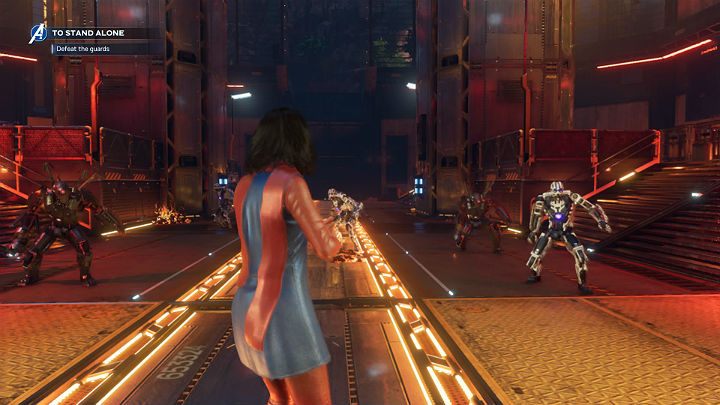 Gdy tylko spróbujesz otworzyć tylne wejście do więzienia za Twoimi plecami pojawi się oddział AIM - Marvels Avengers: Samotna walka/To stand alone - solucja, opis przejścia - Marvels Avengers - poradnik do gry