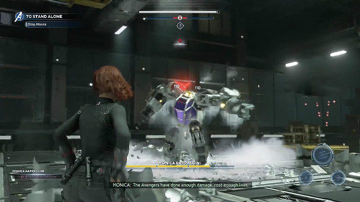 Po chwili Monica ponownie stanie do walki i tym razem będzie dysponować umiejętnościami kriogenicznymi, które mogą unieruchomić Twojego bohatera - Marvels Avengers: Samotna walka/To stand alone - solucja, opis przejścia - Marvels Avengers - poradnik do gry