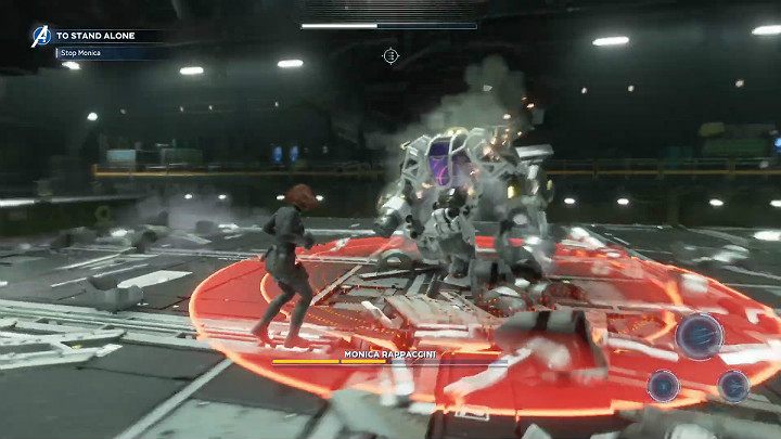 Jeśli w trakcie walki znajdziesz się bardzo blisko celu Monica może starać się wyrządzić obrażenia obszarowe - Marvels Avengers: Samotna walka/To stand alone - solucja, opis przejścia - Marvels Avengers - poradnik do gry