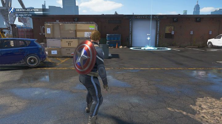 Po skończonej walce biegnij przez most do znacznika głównej misji, a dotrzesz do kryjówki Inhumans - Marvels Avengers: Zamieszanie na Manhattanie/Mayhem over Manhattan - solucja - Marvels Avengers - poradnik do gry