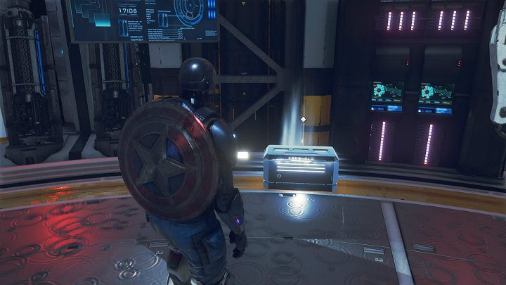 Po przerywniku filmowym Kapitan Ameryka ustawi się przodem do dalszej części tej lokacji jednak zanim pójdziesz dalej, wróć do wcześniejszego pomieszczenia, by zebrać przedmioty ze srebrnej skrzyni - Marvels Avengers: Siłą umysłu/By Force of Mind - solucja, finałowy boss - Marvels Avengers - poradnik do gry