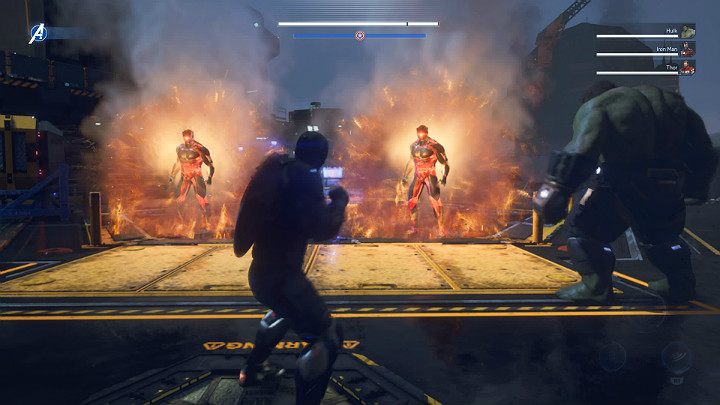 W pobliżu drzwi pojawią się kolejni elitarni przeciwnicy - Adaptoidy szturmowe (Assault Adaptoid) z mocami Inhumans, a także sztyletowe Syntoidy i Adepci - Marvels Avengers: Siłą umysłu/By Force of Mind - solucja, finałowy boss - Marvels Avengers - poradnik do gry