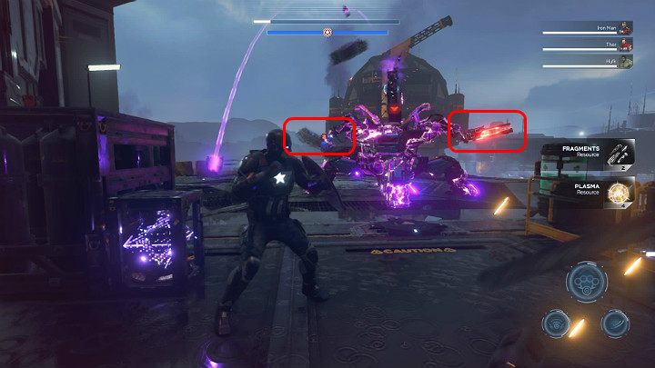 W trakcie walki z robotem skup się najpierw na zniszczeniu dwóch bocznych działek, by osłabić nieco jego możliwości ofensywne - wtedy zdecydowanie prościej będzie go pokonać - Marvels Avengers: Siłą umysłu/By Force of Mind - solucja, finałowy boss - Marvels Avengers - poradnik do gry