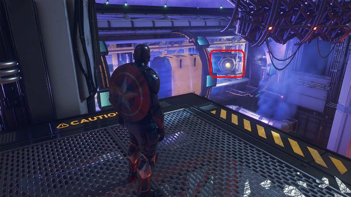 Gdy dojdzie do kolejnej dużej przepaści, której nie będziesz w stanie normalnie przeskoczyć spójrz w lewo, a zauważysz kolejny przycisk - Marvels Avengers: Siłą umysłu/By Force of Mind - solucja, finałowy boss - Marvels Avengers - poradnik do gry