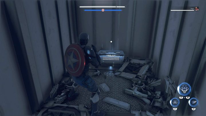 Za kontenerami z surowcami ukryto jedną srebrną skrzynię z wyposażeniem - Marvels Avengers: Siłą umysłu/By Force of Mind - solucja, finałowy boss - Marvels Avengers - poradnik do gry