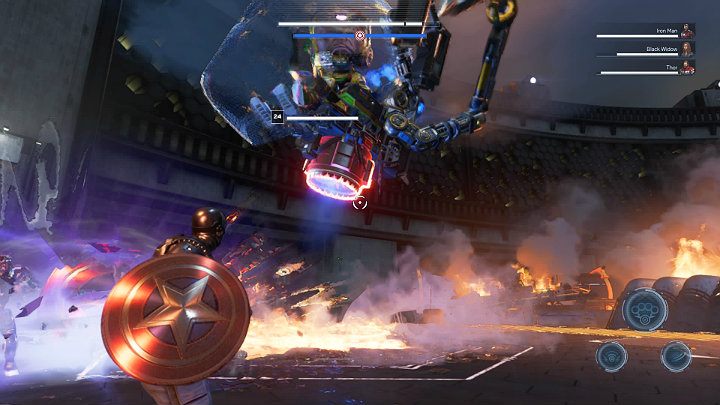 Po pewnym czasie MODOK wzniesie się ponownie w powietrzę i po raz kolejny będziesz musiał atakować w silnik, by powalić przeciwnika i zaatakować źródło zasilania - Marvels Avengers: MODOK - boss, jak pokonać? - Marvels Avengers - poradnik do gry