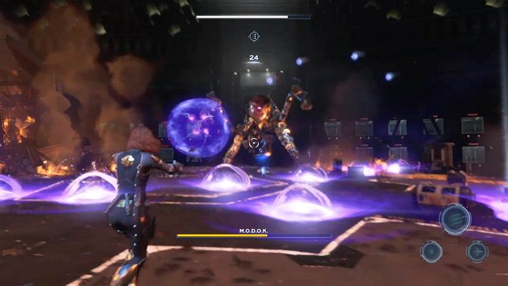 MODOK będzie także wystrzeliwał kule energii, które utrzymują się przez dłuższą chwilę na ziemi - Marvels Avengers: MODOK - boss, jak pokonać? - Marvels Avengers - poradnik do gry