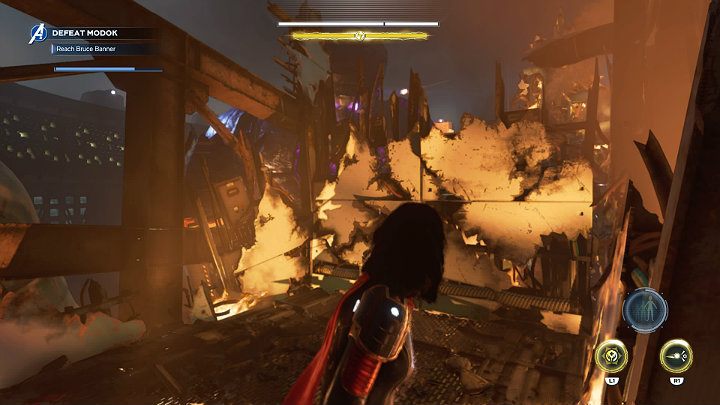 Po krótkiej chwili dojdziesz do bariery odgradzającej Cię od celu - Marvels Avengers: MODOK - boss, jak pokonać? - Marvels Avengers - poradnik do gry