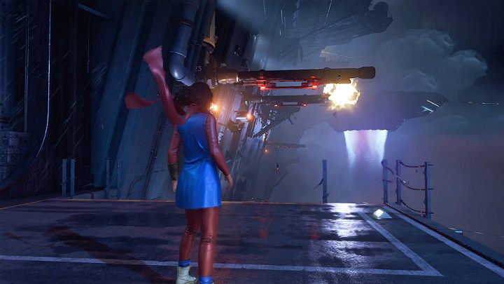 Wyskocz z platformy i złap się wystających ze statku metalowych elementów, by przeskoczyć na kolejną platformę - Marvels Avengers: Avenger na zawsze.../Once an Avenger - solucja - Marvels Avengers - poradnik do gry