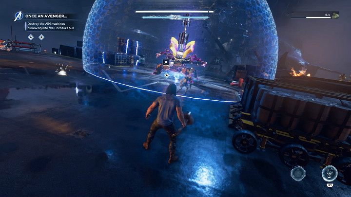 Po tym, jak pierwsza maszyna zostanie zniszczona przyjdzie Ci walczyć ze sporą ilością przeciwników, wśród których trafisz na Elitarne jednostki, jak Sztyletowy bot pacyfikacyjny i żołnierz w egzoszkielecie kriogenicznym - Marvels Avengers: Avenger na zawsze.../Once an Avenger - solucja - Marvels Avengers - poradnik do gry