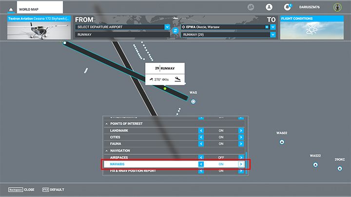Z włączonym filtrem, po kliknięciu na pas pojawi się obok niego mała, kwadratowa ikona - Flight Simulator: Częstotliwości ILS - jak wyświetlić w grze? - Microsoft Flight Simulator 2020 - poradnik do gry