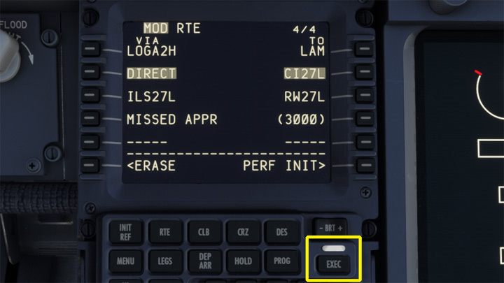 Pozostało już tylko zatwierdzić modyfikację wciskając EXEC - PMDG 737: Cold Start i plan lotu w FMC - Microsoft Flight Simulator 2020 - poradnik do gry