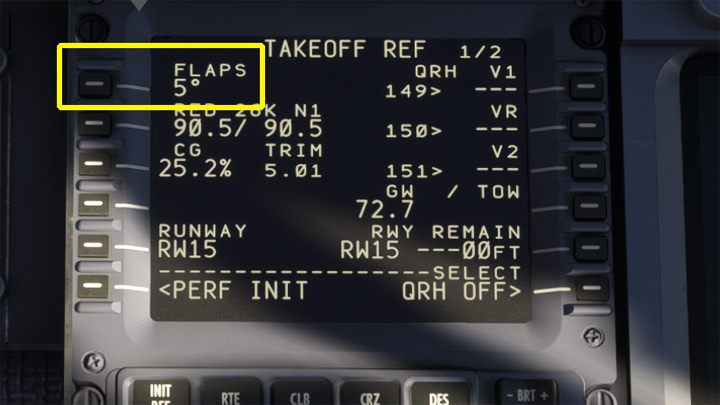 W polu FLAPS koniecznie wpiszcie wychylenie klap podczas startu - PMDG 737: Cold Start i plan lotu w FMC - Microsoft Flight Simulator 2020 - poradnik do gry