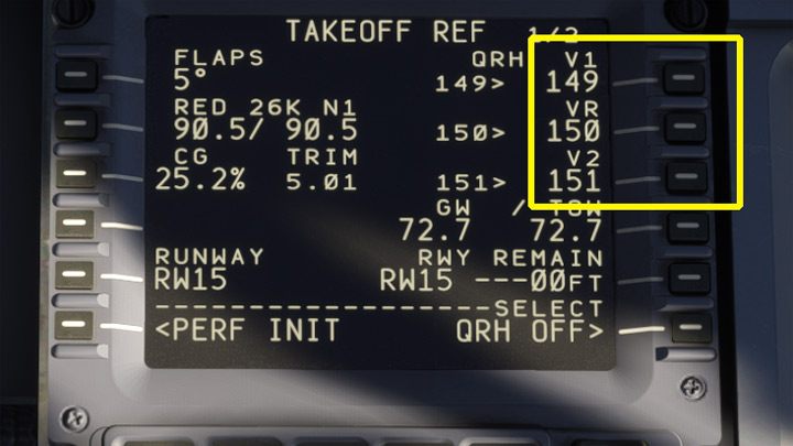 Kliknijcie trzy przyciski obok V1, VR i V2, by automatycznie wyliczyć i wprowadzić prędkości do startu - PMDG 737: Cold Start i plan lotu w FMC - Microsoft Flight Simulator 2020 - poradnik do gry