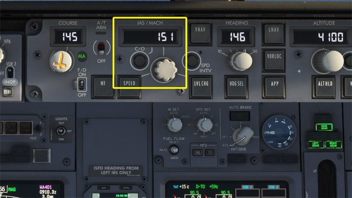 Następnie wprowadzacie pokrętłem IAS/MACH wyliczoną prędkość V2 w panelu autopilota - PMDG 737: Cold Start i plan lotu w FMC - Microsoft Flight Simulator 2020 - poradnik do gry