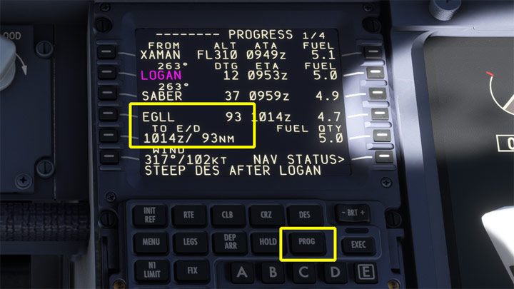 Aktualną odległość do lotniska docelowego można sprawdzić w FMC w sekcji PROG - PMDG 737: Zniżanie, podejście i lądowanie ILS - Microsoft Flight Simulator 2020 - poradnik do gry
