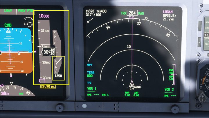 Rozpoczęcie zniżania widać na ekranie PFD - PMDG 737: Zniżanie, podejście i lądowanie ILS - Microsoft Flight Simulator 2020 - poradnik do gry