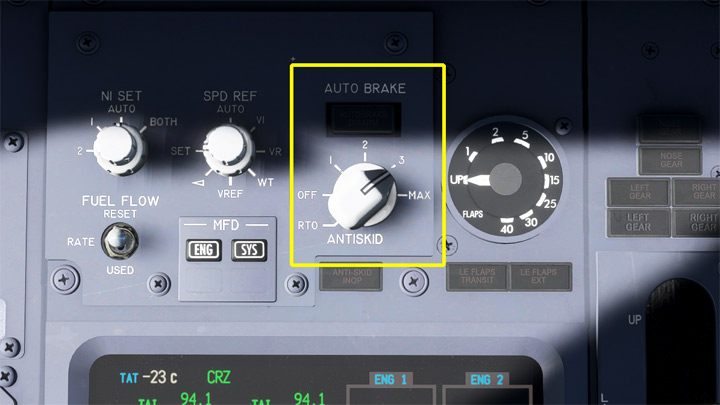 Ustawcie siłę hamulców AUTO BRAKE - PMDG 737: Zniżanie, podejście i lądowanie ILS - Microsoft Flight Simulator 2020 - poradnik do gry