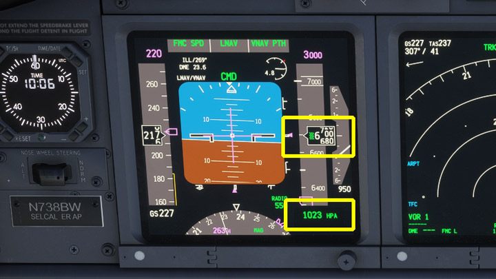 Po minięciu Transition Altitude (w tym przykładzie 6000 stóp) koniecznie przestawcie ciśnienie wysokościomierza na lokalne - PMDG 737: Zniżanie, podejście i lądowanie ILS - Microsoft Flight Simulator 2020 - poradnik do gry