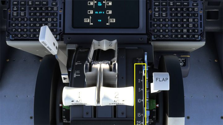 Klapy ustawiacie klikając na wybraną liczbę na skali - PMDG 737: Zniżanie, podejście i lądowanie ILS - Microsoft Flight Simulator 2020 - poradnik do gry