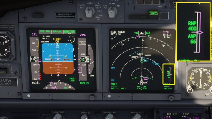 Dokładność w śledzeniu systemu nawigacji widać na wskaźnikach RNP i ANP - PMDG 737: Zniżanie, podejście i lądowanie ILS - Microsoft Flight Simulator 2020 - poradnik do gry