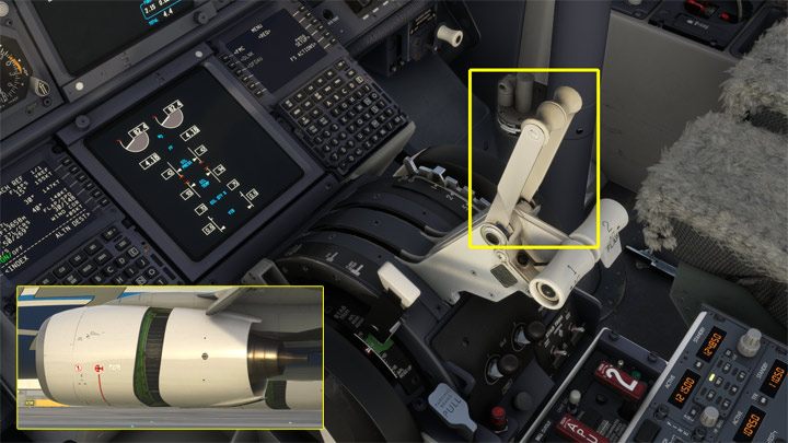 Po przyziemieniu włączcie ciąg wsteczny Reverse Thrust odciągając dodatkowe dźwignie na przepustnicy do tyłu - PMDG 737: Zniżanie, podejście i lądowanie ILS - Microsoft Flight Simulator 2020 - poradnik do gry