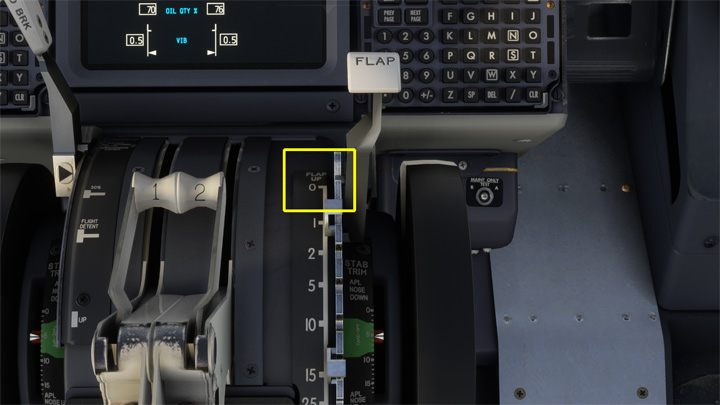 Schowajcie klapy klikając na wartość 0 oraz hamulec SPD BRK - PMDG 737: Zniżanie, podejście i lądowanie ILS - Microsoft Flight Simulator 2020 - poradnik do gry