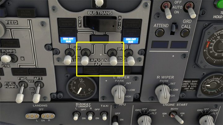 Przejdźcie na zasilanie APU włączając oba generatory APU GEN na ON - PMDG 737: Zniżanie, podejście i lądowanie ILS - Microsoft Flight Simulator 2020 - poradnik do gry